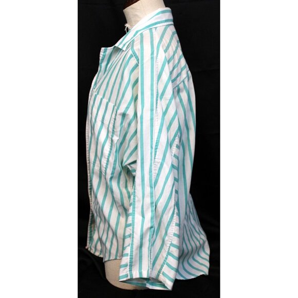 VTG 80s Summerfield Striped Button up Blouse Shirt Lg Teal Blue Preppy Classic - Picture 10 of 12